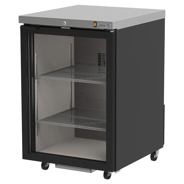 Asber ABBC-23-G-HC Refrigerador Contrabarra Vinil Negro1 Puerta Cristal 9.6 Pies