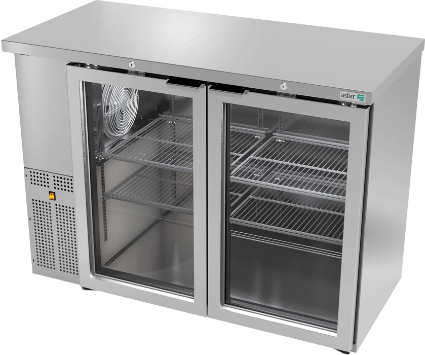 Asber ABBC-24-48-SG-SD-HC Refrigerador Contrabarra Acero Inox 2 Puertas Cristal 11.3 Pies