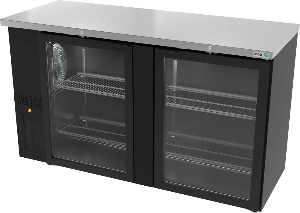 Asber ABBC-24-60-G-HC Refrigerador Contrabarra Vinil Negro 2 Puertas Cristal 15.3 Pies