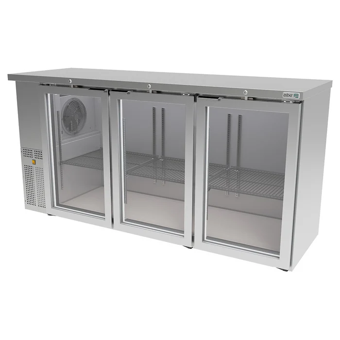 Asber ABBC-24-72-SG-HC Refrigerador Contrabarra Acero Inox 3 Puertas Cristal 18.3 Pies