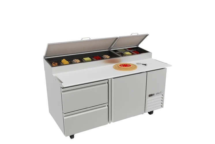 Asber APTP-67-D2-P-HC Mesa Refrigerada De Preparacion De Pizza 9 Insertos 2 Cajones 1 Puerta Premium Line