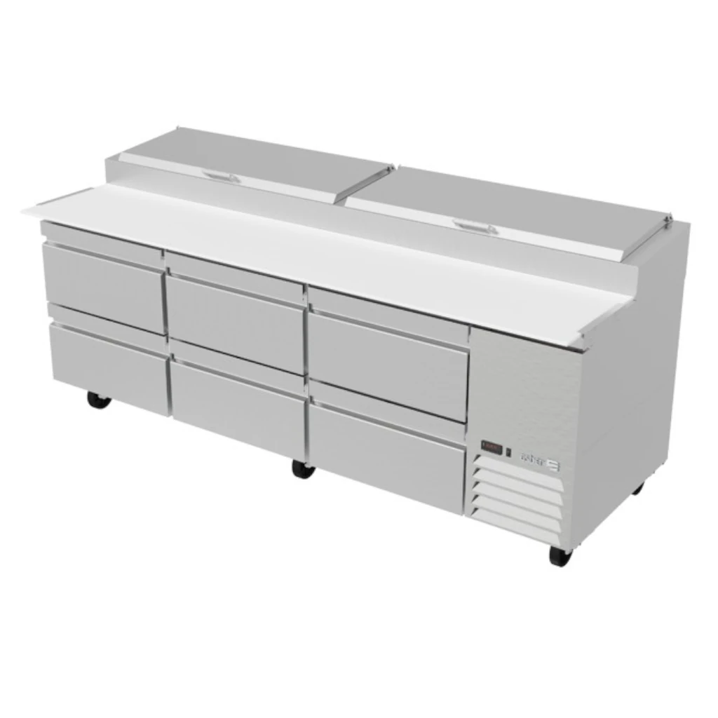 Asber APTP-93-D6-P-HC Mesa Refrigerada De Preparacion De Pizza 12 Insertos 6 Cajones Premium Line