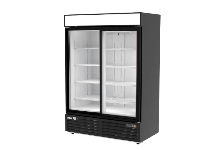 Asber ARMD-47-SD-HC Refrigerador Vertical Vinil Negro 2 Puertas Cristal Deslizables 47 Pies