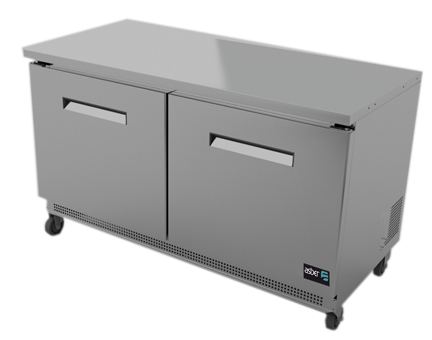 Asber AUTF-60-P-HC Mesa Congelador Bajo Mostrador Premium 2 Puertas Acero Inox 20.6 Pies
