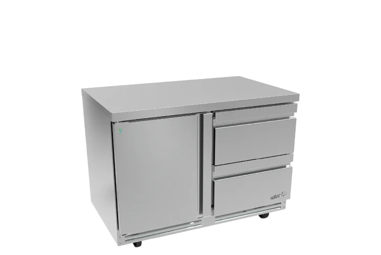 Asber AUTR-48-D2-P-HC Mesa Refrigerada Bajo Mostrador Premium 1 Puerta 2 Cajones Acero Inox 16.7 Pies
