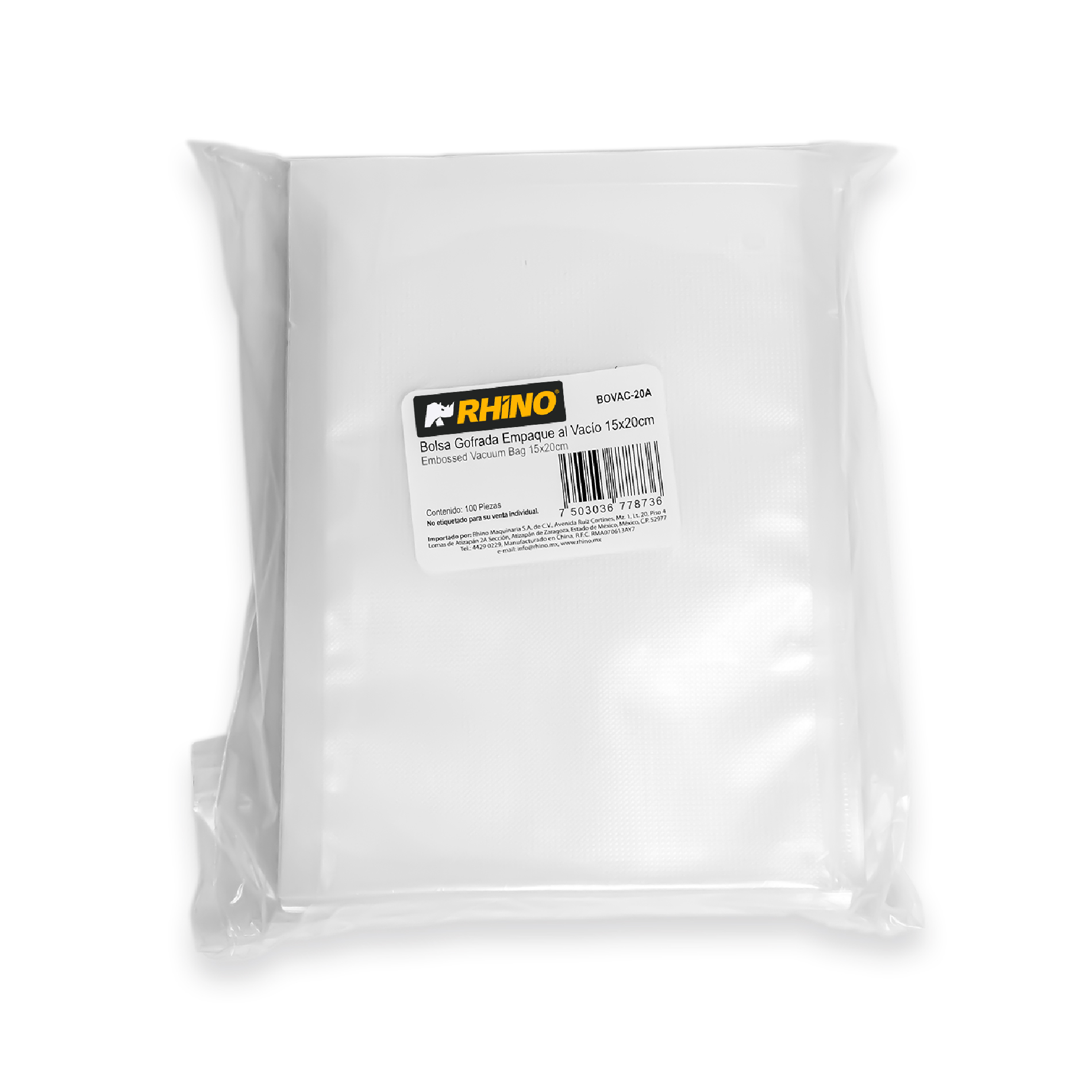 Rhino BOVAC-20A Bolsa Gofrada para Empacado al Vacío 15 x 20 cm