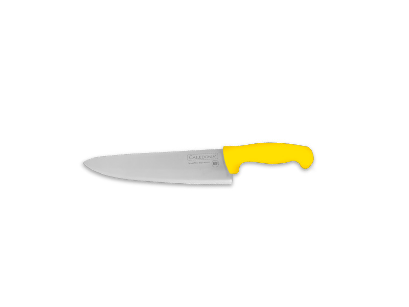 Rhino CALEDONIA CACHE-10A Cuchillo Chef 10”, filo profesional, mango ergonómico, color amarillo.