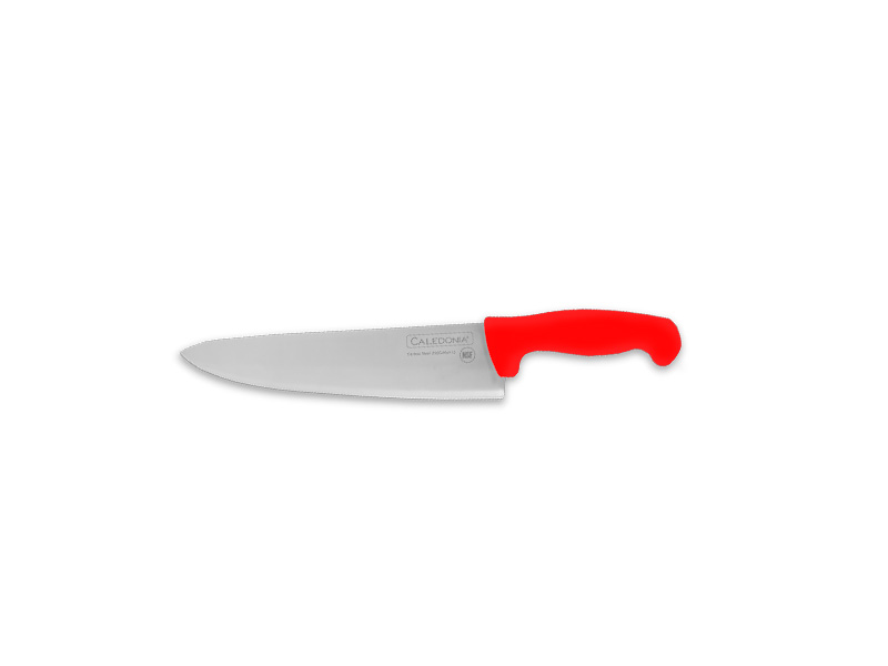 Rhino CALEDONIA CACHE-10R Cuchillo Chef 10”, filo profesional, mango ergonómico, color rojo.