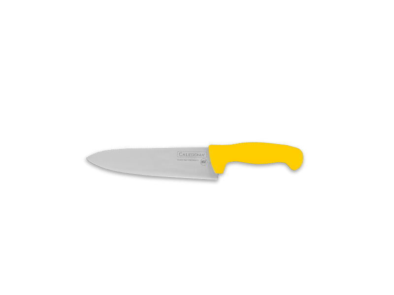 Rhino CALEDONIA CACHE-8A Cuchillo Chef 8”, filo profesional, mango ergonómico, color amarillo.