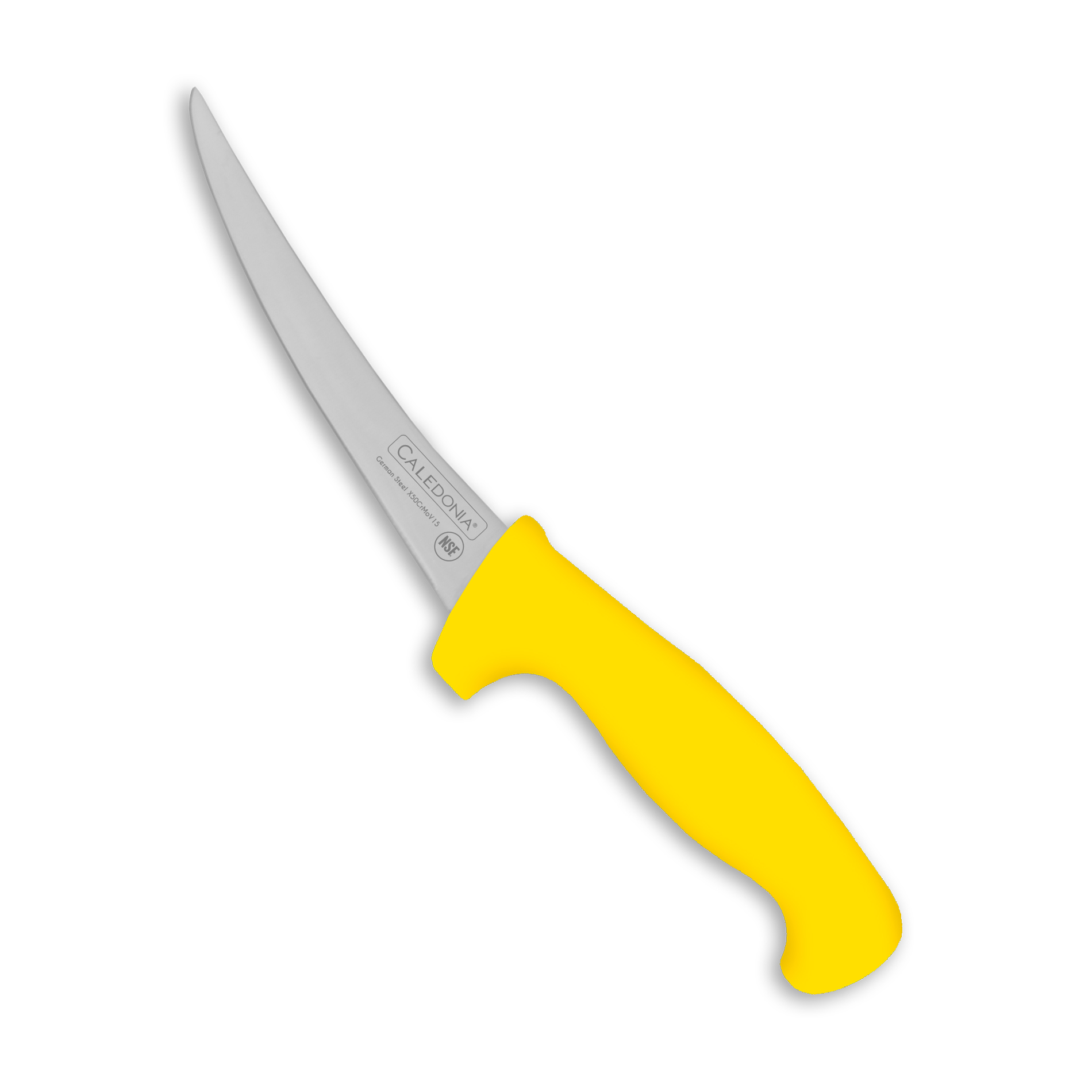 Rhino CALEDONIA CADEC-6A Cuchillo deshuesador curvo 6”, filo profesional, mango ergonómico,
color amarillo.
