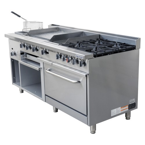 Protek  ESTP-M6G Estufa Mixta a Gas Acero Inoxidable 6&1