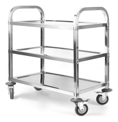 Kreppsland CS-3 Carro de Servicio de 3 Niveles y Ruedas en Acero Inoxidable