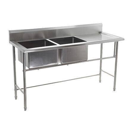 Kreppsland SS-160D Fregadero Doble con mesa de escurrimiento de 160 cm en Acero Inoxidable