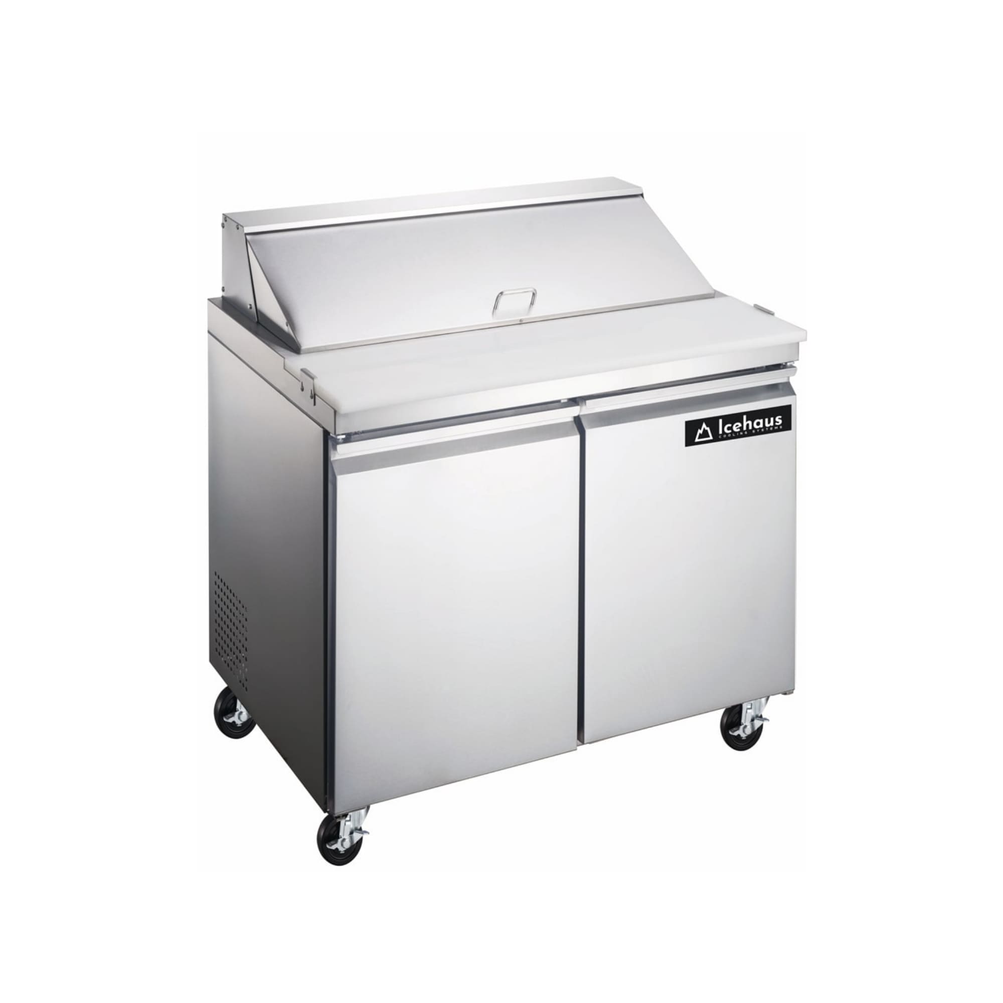 Icehaus ME-2P-SS-03 Mesa para ensaladas 2 puertas interior y exterior de acero inoxidable 9 pies