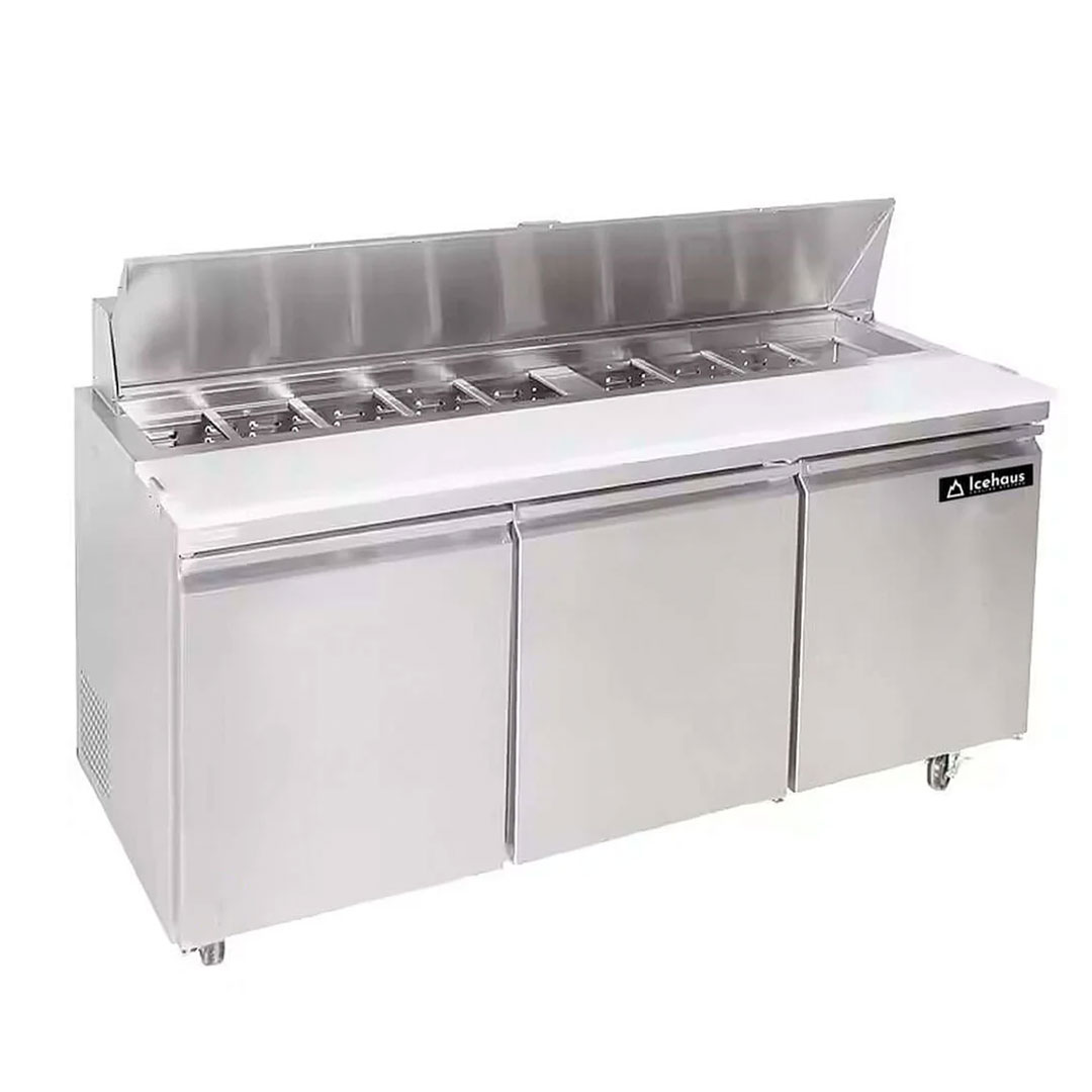 Icehaus ME-3P-SS-01 Mesa para ensaladas 3 puertas interior y exterior de acero inoxidable 19 pies