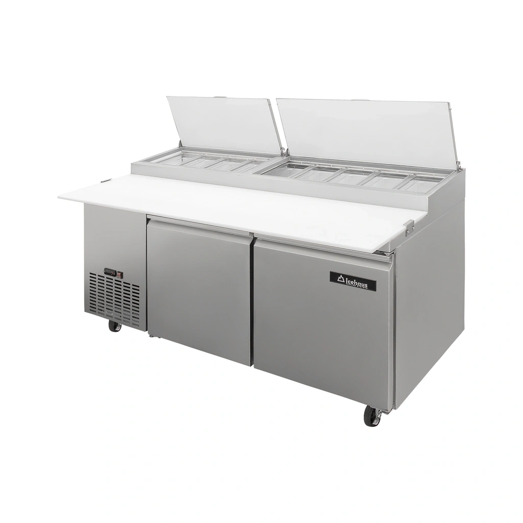 Icehaus MP-2P-SS-02 Mesa de preparación de pizzas 2 puertas interior y exterior de acero inoxidable